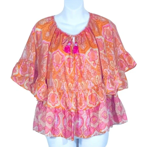 Calypso St Barth Espazi Silk Ruffle Top Sz XS - Picture 3 of 10